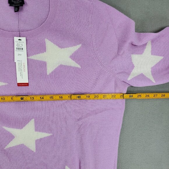 New Talbots 2XP Lilac Pink Cashmere Star Sweater Preppy Soft Casual Crew Neck - Picture 3 of 4
